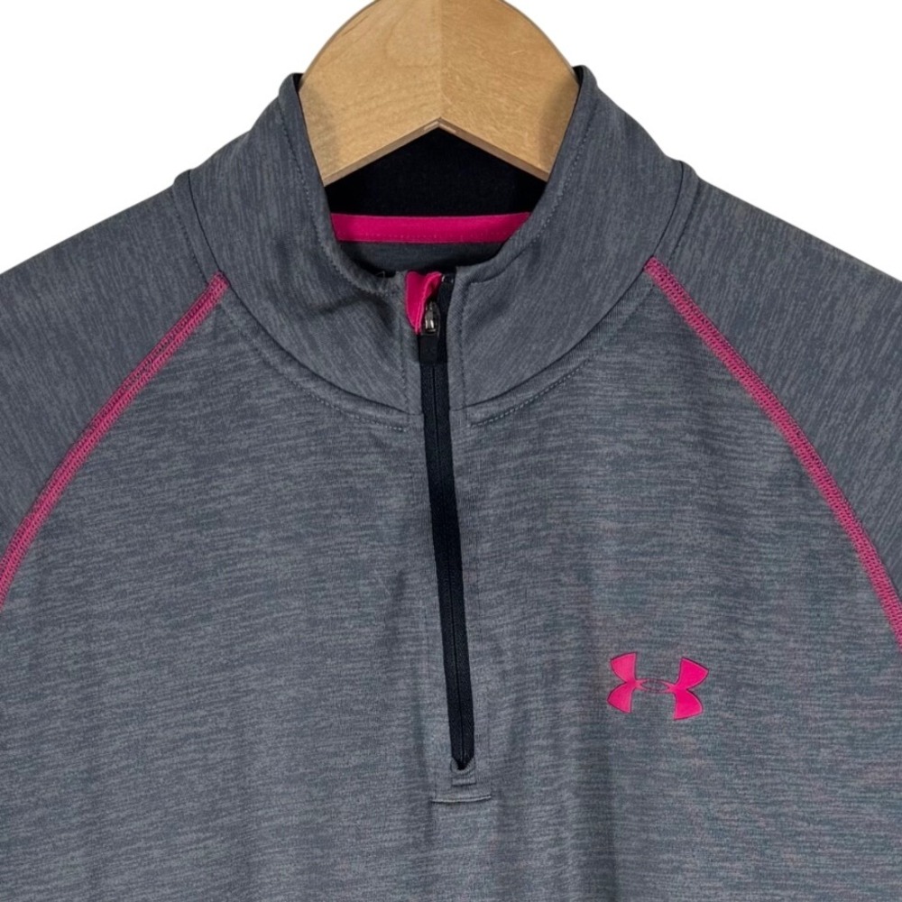 Under Armour Womens HeatGear Quarter Zip Pullover Gray Pink Loose Fit M